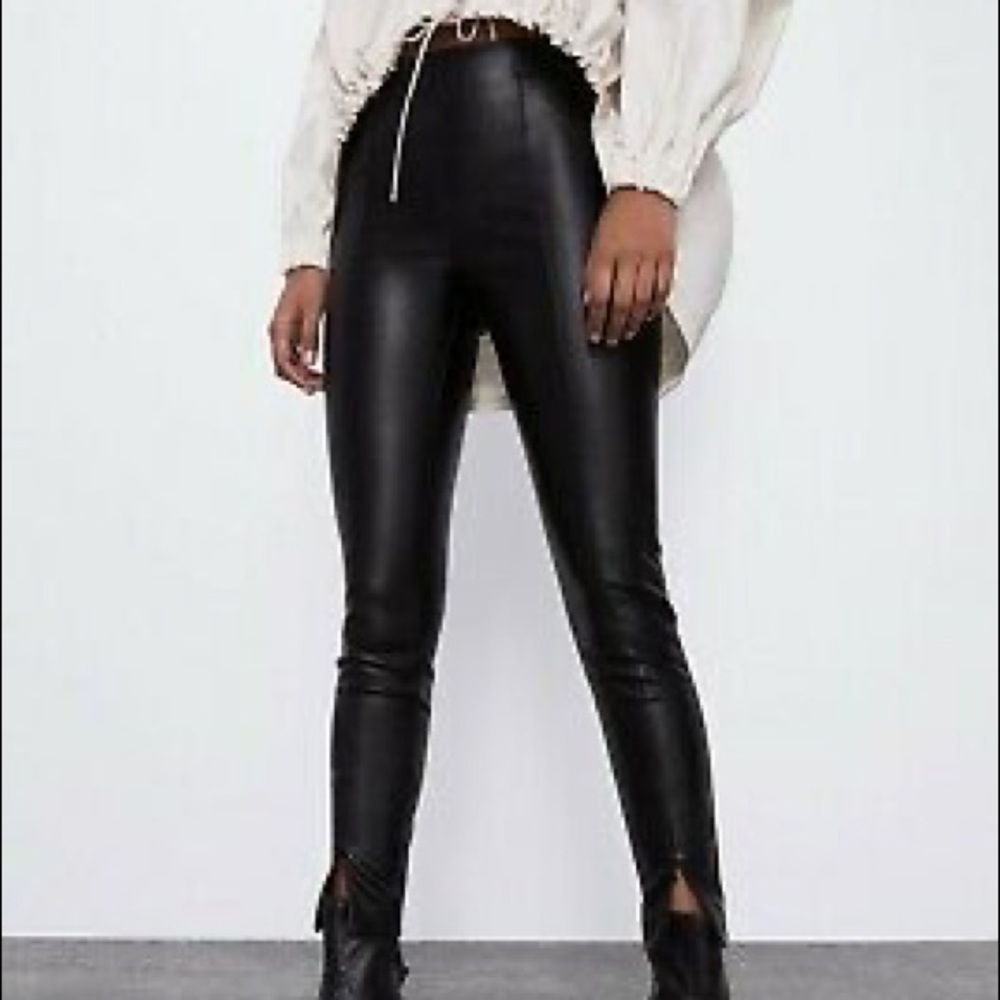 Zara NWOT faux leather leggings XS high rise zip